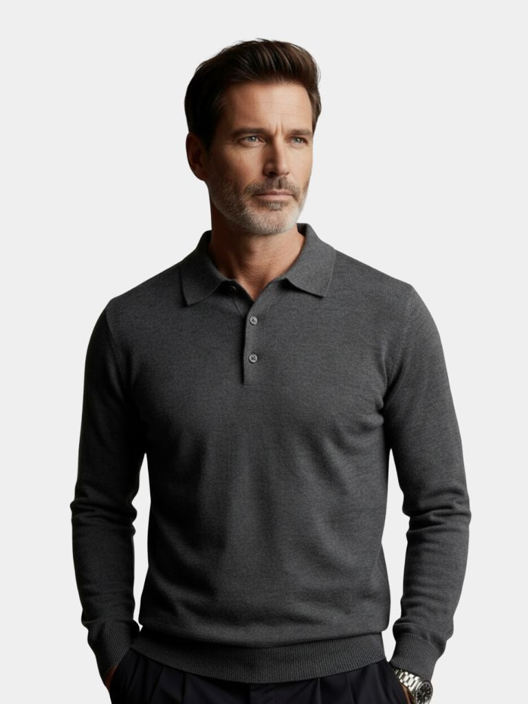 Wool Knit Button Up Polo Pullover