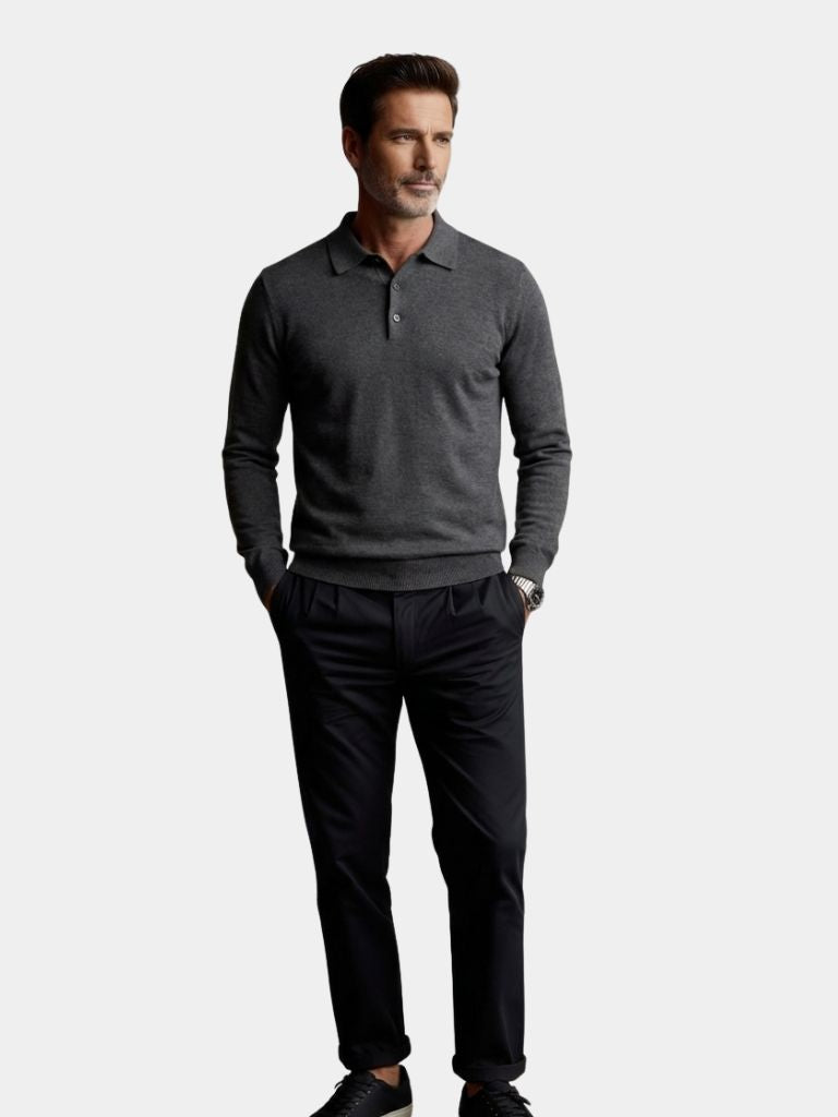 Wool Knit Button Up Polo Pullover