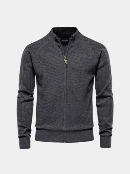 Knit Zipper Jacquard Solid Color Cardigan Sweater